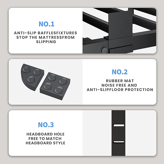 20 Inch King Size Bed Frame, 3500Lbs Heavy Duty Metal Platform with Round Corner Legs Mattress Slide Stopper, Steel Slat Support No Box Spring Needed, Noise Free, Non-Slip, Easy Assembly
