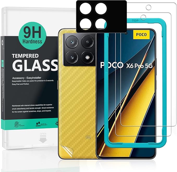 Ibywind 2 Pack Screen Protector For Xiaomi Poco X6 Pro 5G 6.679H Hardness Tempered GlassWith 1Pc Camera Lens Protector1Pc Back Carbon Fiber Film