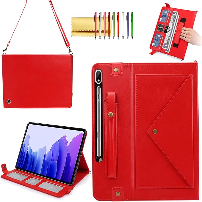 Handbag Case for Samsung Galaxy Tab S10 FE/S9 FE 10.9/S9/S8/S7 11 Techcircle Folio Stand Crossbody Wallet Protective Cover with S Pen Holder &amp Card Slots Hand Strap &amp Shoulder Strap Black