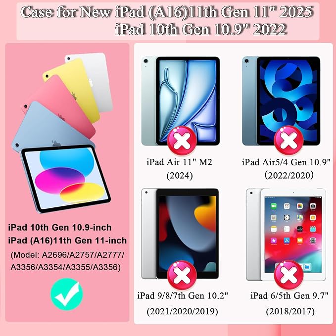 Case for iPad 11 11th Gen (A16) 2025 &amp 10th Gen 2022 10.9 Purple+Green | Kickstand | With Pencil Holder | Drop-Proof Silicone+Hard Shell | Raised Edge Protects Screen&ampCamera | Heavy Duty Pr