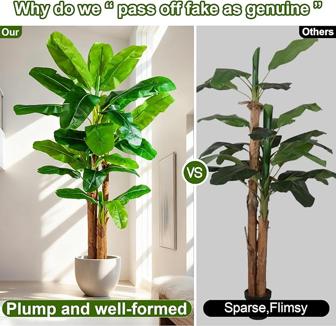 Large Artificial Banana Tree Tall Faux Tropical Bananas Trees Indoor Outdoor Realistic Floor Plant Big Fake Plants for House Home Living Room Office Front Porch Decor Outside Patio para decoracion