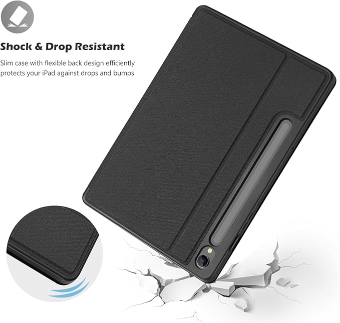 ProCase Slim Stand Case for Galaxy Tab S10 FE / S9 FE 10.9 Black | Fits Galaxy Tab S10 FE / S9 FE 10.9 (SM-X520 / SM-X510) Built-In S Pen Holder Case Features Trifold Stand