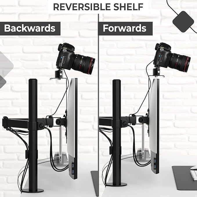 HumanCentric DSLR Monitor Mount Large, Desk Camera Mounting, Light Webcam, Microphone Shelf for Monitor VESA Arm, Replace Clamp Tripods, 100x100mm Patterns, Aluminum, Hardware Included