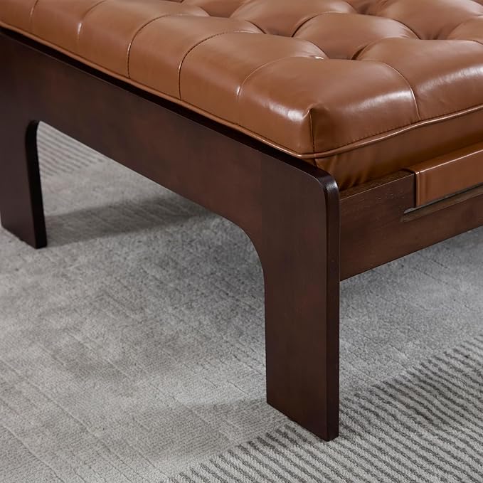 Kmax Coffee Table, 48 Inch Leather Ottoman Coffee Table Rectangular Upholstered Dark Wood Center Table Tufted Tea Table, Oversized Footrest Stool for Living Room - PU, Brown