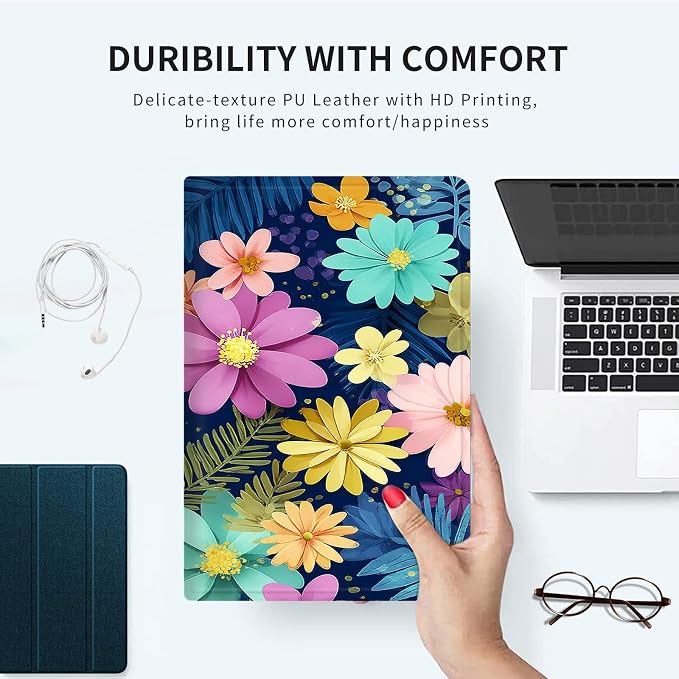 Case for Kindle Fire HD 10 &amp 10 Plus Tablet 10.1 (13th/11th Generation 2023/2021 Release) Lightweight Slim PU Leather Adjustable Multi-Angle Smart Shell Cover with Auto Wake/SleepA Flowers Art