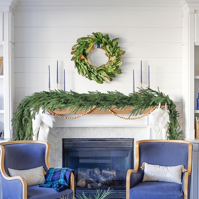 DearHouse Christmas Norfolk Pine Garland, 9 Ft Artificial Greenery Christmas Decoration for Holiday Season, Mantel Fireplace Table Runner Centerpiece