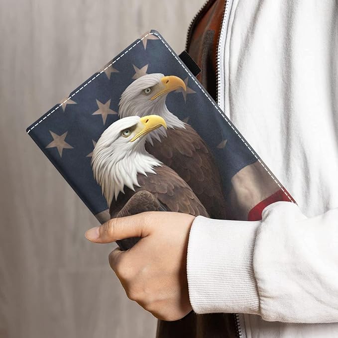 Case for Amazon Kindle Fire HD 8/Fire HD 8 Plus Tablet (12th/10th Generation 2024/2022/2020 Release) - PU Leather Folio Cover with Smart Auto Wake/Sleep Bald Eagle