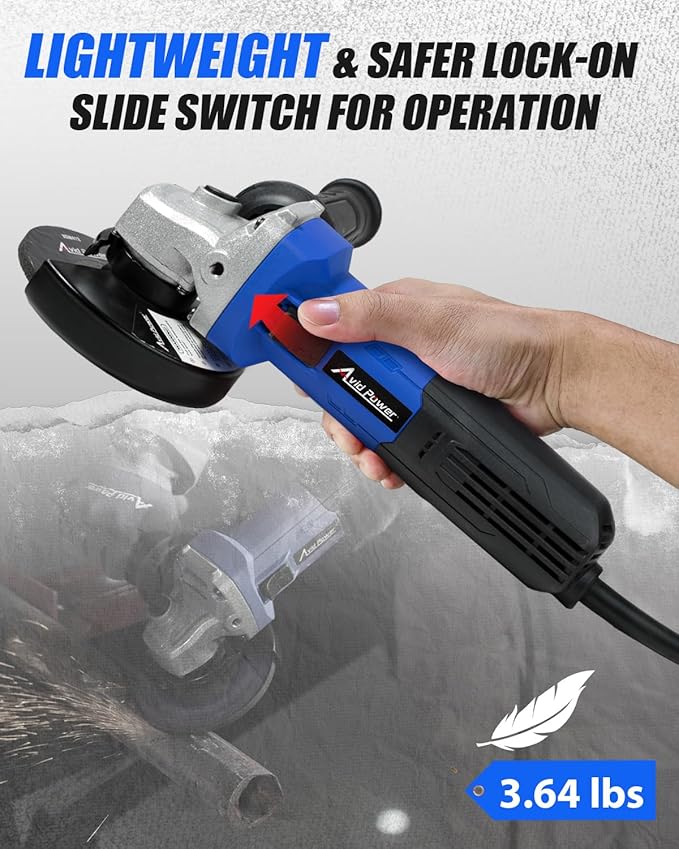 AVID POWER Angle Grinder, 7.5-Amp 4-1/2 inch Electric Grinder Power Tools with Grinding Wheels, Cutting Wheels, Flap Disc and Auxiliary Handle for Cutting, Grinding, Polishing and Rust Removal - Blue