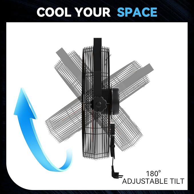 Fanqiebros 4580 CFM 18 inch High Velocity Wall Mounted Fan, 3-Speed Metal Fan with Sealed Motor, 360 Degree Tliting Heavy Duty Wall Fan for Patio, Barn, Garage, and Gazebo - UL listed
