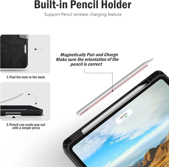 Antbox Case for iPad Pro 11 inch 4th/3rd/2nd/1st Generation Black | Vegan Leather with Pencil Holder Auto Sleep/Wake Function iPad Pro 11 Cover