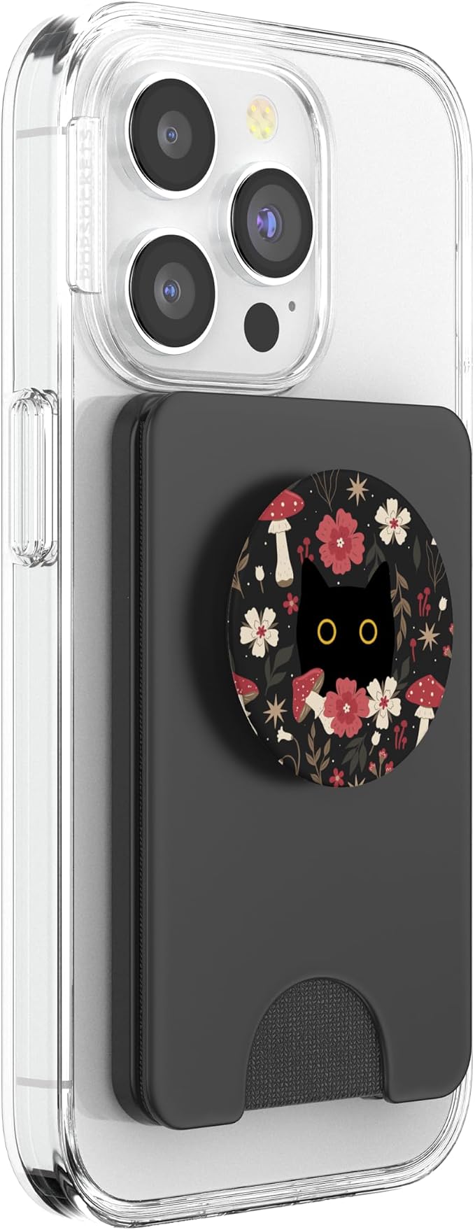 Black Cat Hiding in Forest Garden Flowers Cute Botanical PopSockets PopGrip for MagSafe