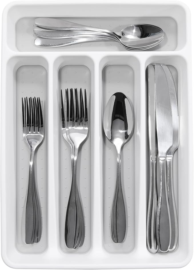 madesmart Classic 5 Compartment Compact Silverware Tray, White
