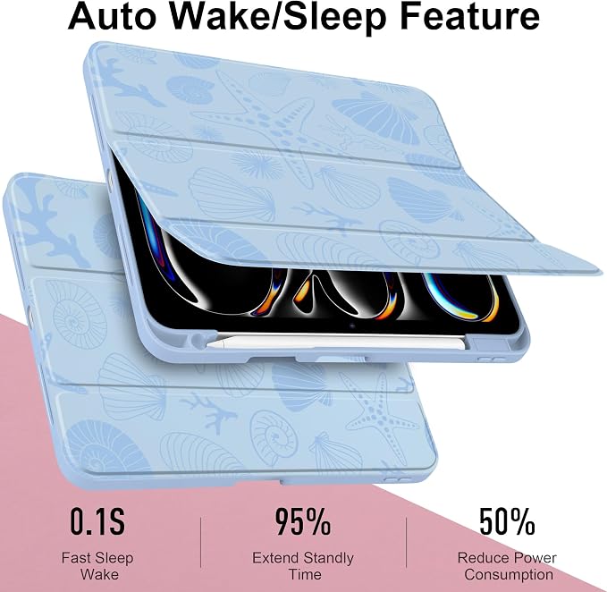Case for iPad Pro 11 inch M5 2025 /M4 2024 Blue Ribbon Stripe | Blue Ribbon Stripe Folio Case with Clear Back Pencil Holder Trifold Stand and Auto Sleep/Wake for Preppy Aesthetic Users
