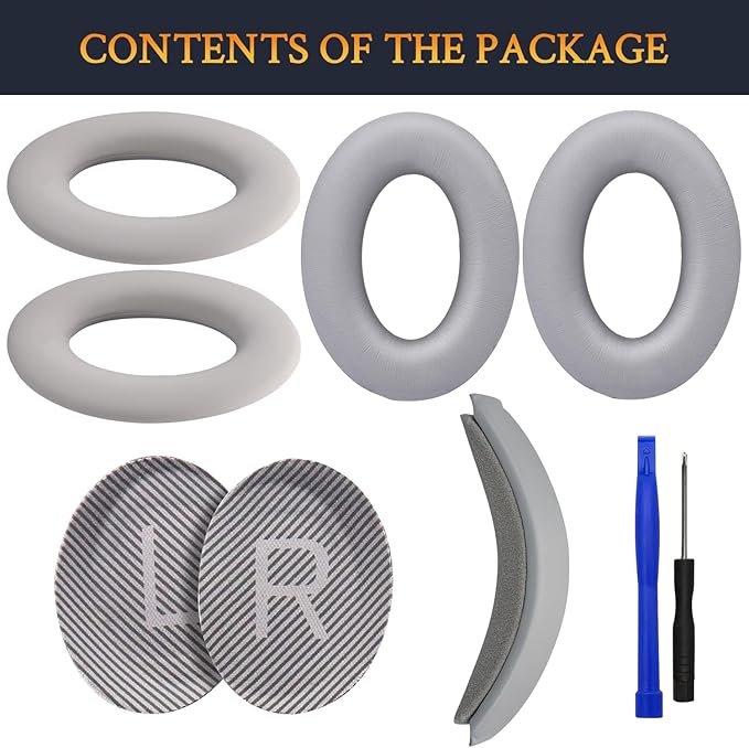 SOULWIT Ear Pads Cushions + Headband + Silicone Earpads Cover Protector, Replacement Kit for Bose QuietComfort 35 QC35, QC35 ii Over-Ear Headphones - Silver