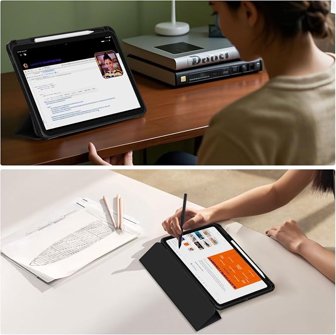Detachable Case for iPad A16 11th Gen 11/10th Gen 10.9 Black | Slim Transparent Shell Back Soft Shockproof TPU Frame Without Pencil Holder Auto Sleep/Wake