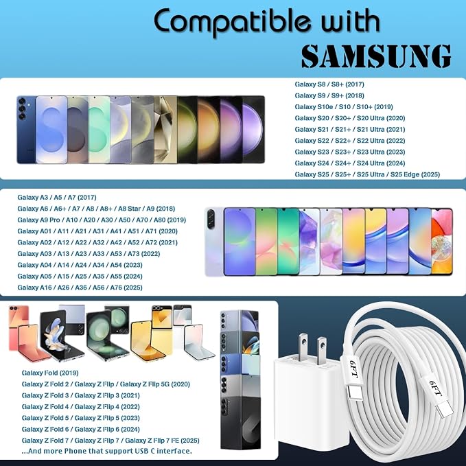 45W Samsung Super Fast Charger Type C to Type C Android Charger Fast USBC Charging Cable 6ft Compatible for Samsung Galaxy S25 ultra S24 S23 S22 S21 S20 S10 S9 A56 A55 A54 A53 A36 A35 A16 A15 A14 A17
