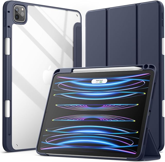 JETech Case Cover for iPad Pro 11 4/3/2/1 Black | For 2022/2021/2020/2018 Model Clear Back Pencil Holder Slim Shockproof Tri-Fold Stand Auto Wake/Sleep