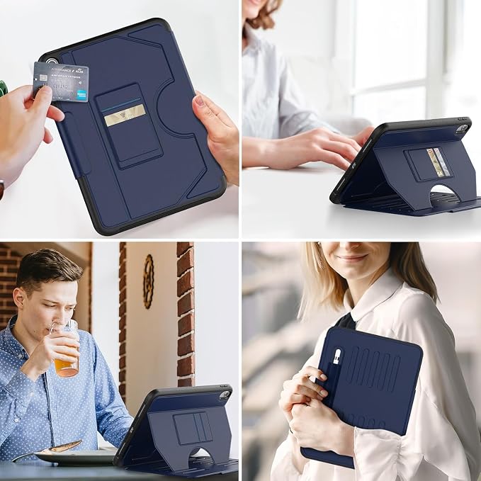 Case for iPad (A16) 11th/10th Generation 11''/10.9'' 2025/2022: Shockproof Protective Case with Hand/Shoulder Strap Pencil Holder Rotate Stand Screen Protector Black