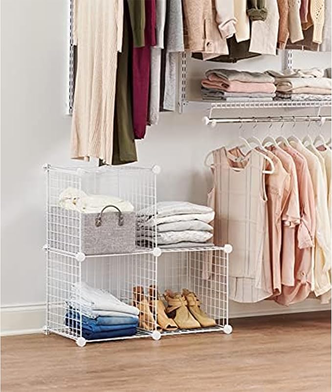 Rubbermaid 3 Piece Storage Wire Stackable Cube Set Easy Assemble White for Closet/Bookshelf/Toys Multi-Use Home Organizer
