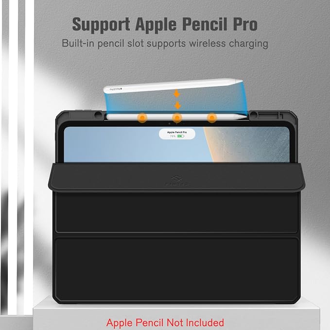Fintie Slim Clear Case for iPad Pro 13-inch (M5) 2025 / (M4) 2024 | Slim Hybrid Shockproof Hard PC Back Cover Pencil Holder Viewing &amp Typing Angles Auto Sleep/Wake Black