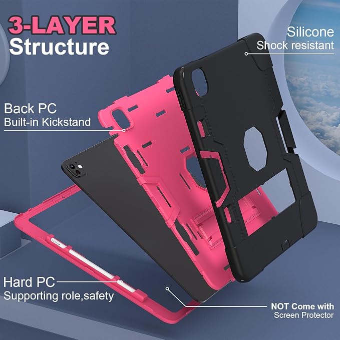 for iPad Pro 13 Inch Case M4 (2024 Model 7th Generation) A2925 A2926 A3007 with Kickstand Silicone Cover Protective Case for iPad Pro 13” Black