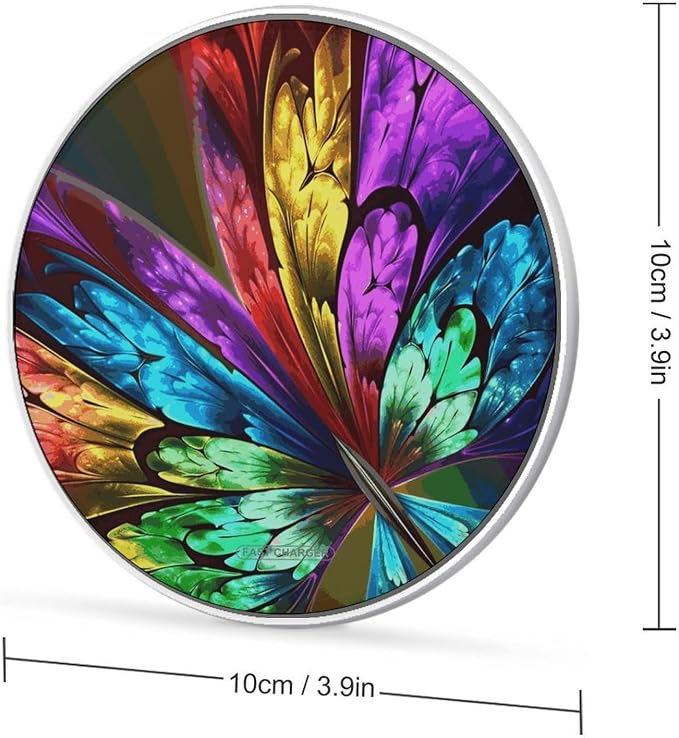 Rainbow Butterfly Wireless Charger 10W Fast Charging Pad Anti-Slip Qi Certified Wireless Charging Pad Charging Station Portable Phone Charger for All Wireless Charging Smartphone