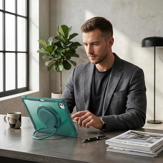Batianda HaloCarry Case for iPad Pro 11 inch 2025 M5 2024 M4 Lavender Grey | Lightweight Dual-Layer Rugged Case with 360° Rotating Carry Ring Handle Stand and Pencil Holder Reinforced Corner Defen