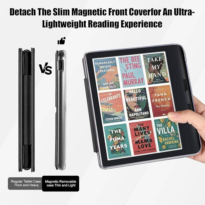 E NET-CASE Detachable Magnetic Case for 7 Kobo Libra 2 &amp Tolino Vision 6(2021) eReader Ultra Clear Back Scratch-Proof Light丨Easy to Detach &amp Attach丨Auto Sleep/Wake (Black)