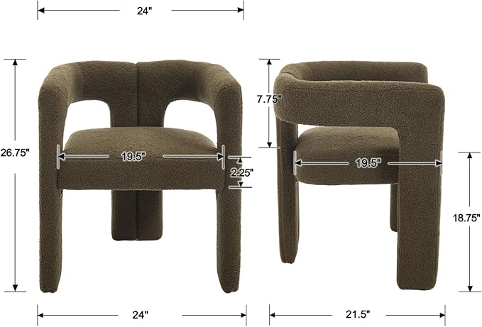 Modern Dining Chairs Set of 2, Upholstered Side Chairs Sherpa Fabric Guest Chairs with Barrel Backrest Armchair for Dining Room Living Room, Green