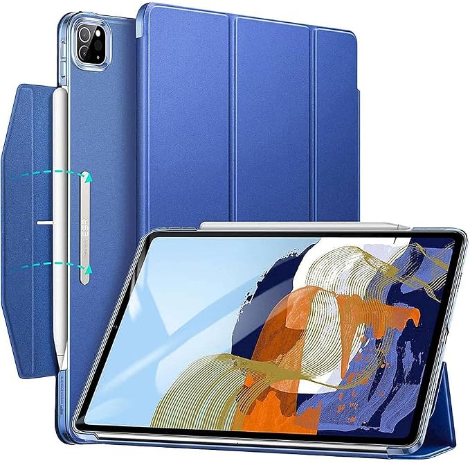 SaharaCase ESR Folio Case for Apple iPad Pro 11 (3rd Generation 2021 &amp 4th Generation 2022) [Shockproof Bumper] Rugged Protection Antislip Grip Leather Kickstand (Blue)