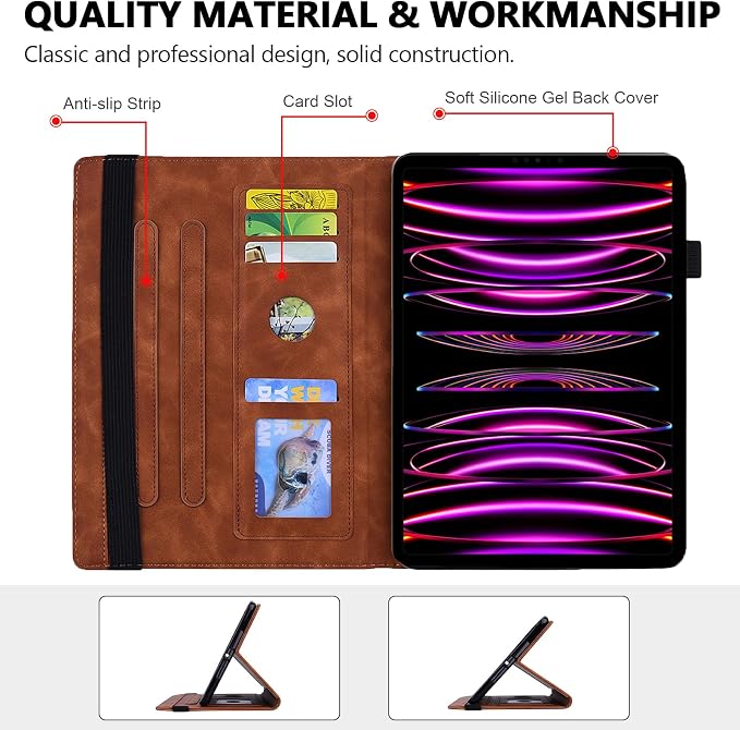 Folio Case for iPad Pro 11 2018-2022 iPad Air 11 2025/2024/Air 10.9 - Techcircle Stand Mandala Embossed PU Leather Soft TPU Cover with Elastic Strap Card Slots Pencil Holder - Pink