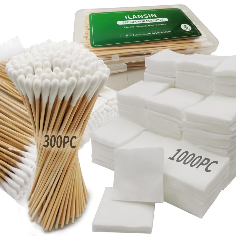 ILANSIN 1300PCS Gun Cleaning Kit - 1000PCS Patches + 300PCS Swabs, 2"x2" Rags, 6" Long Cotton Swabs for 9mm & All Calibers