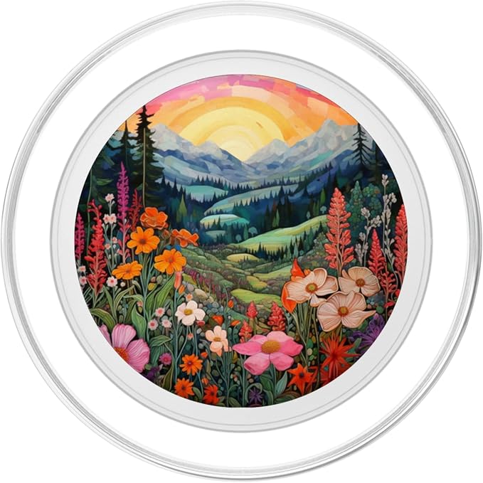 Mountains Landscape With Trees And Flowers Floral Nature PopSockets Adhesive PopGrip