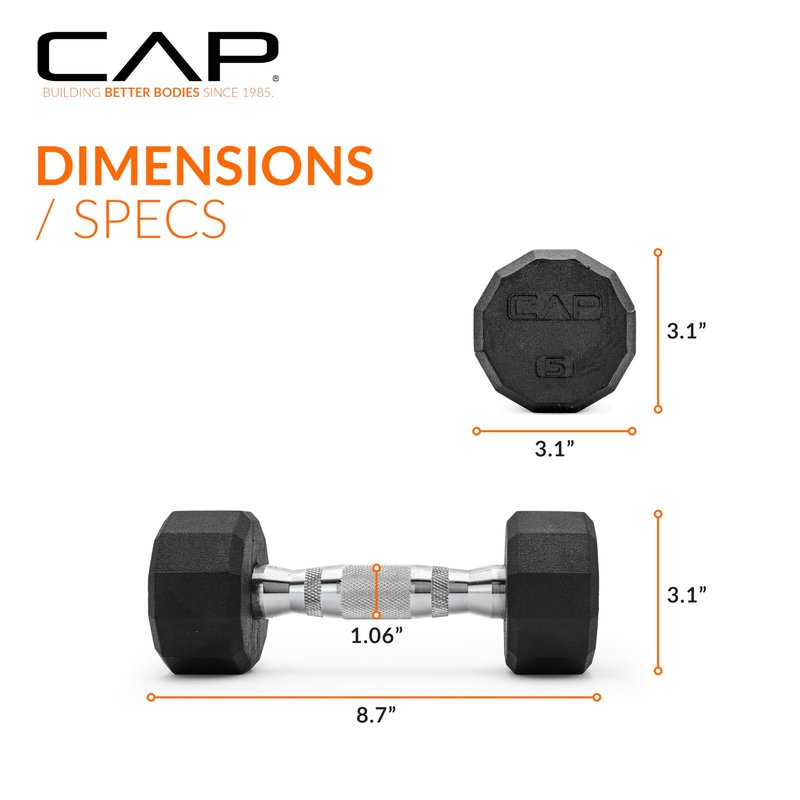 CAP 5 LB 12-Sided Rubber Coated Dumbbell Weight, Rubber Free Weights for Home Gym Strength Training, Chrome Handle, Single
