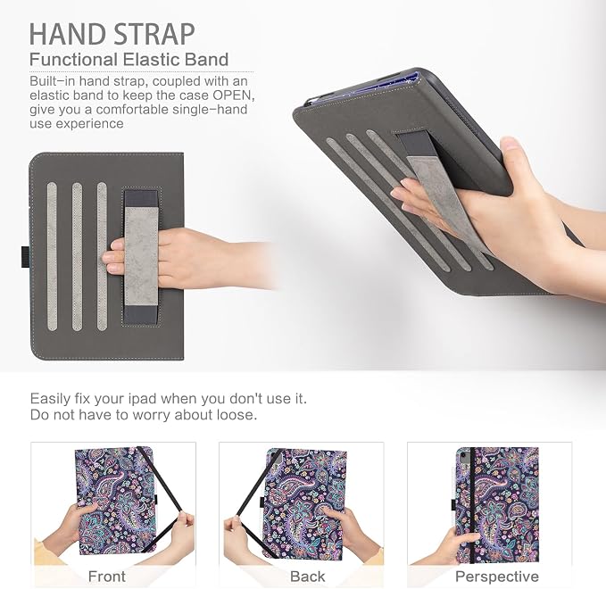 Case for iPad Air 13-inch M4/M3/M2 iPad Pro 12.9 6th/5th/4th/3rd Generation Case with Pencil Holder Multi-Angle Adjustable Stand Shockproof Pocket/Hand Strap/Auto Wake Sleep Sunflowers Butterfly