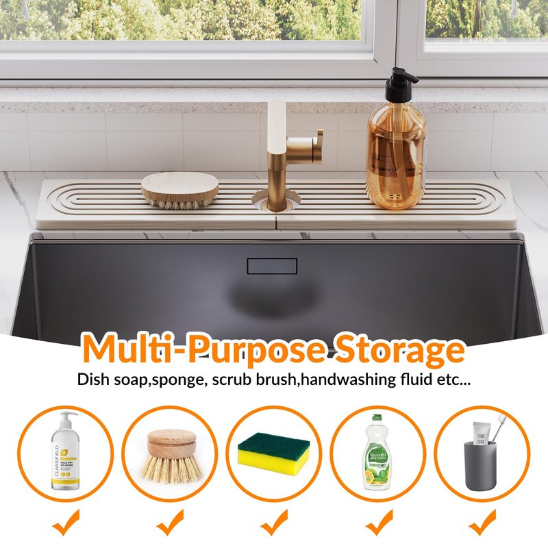 23.6 Inch Stone Faucet Mat for Kitchen Sink Splash Guard, Diatomite Sink Protectors for Kitchen Sinks Behind Faucet, Quick Dry Water Absorbing Stone Tray , Drip Catcher (White, 23.6" x 3.9")