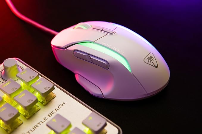 Turtle Beach Kone II Wired RGB Gaming Mouse, 26000 DPI Optical Sensor, 100M Click Life Optical Switches, 23 Customizable Inputs, Ergonomic Design, 4D Scroll Wheel, Pure PTFE Glides – Arctic White