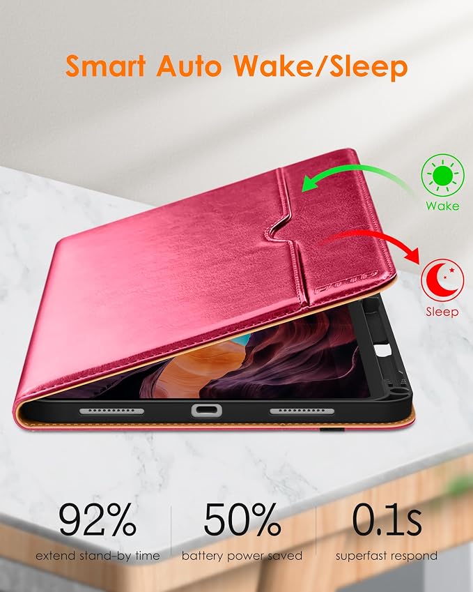DTTO for iPad (A16) 11th Generation 11-inch &amp 10th Gen Case Brown | Premium Leather Business Cover with Pencil Holder Hand Strap &amp Pocket Corner Protection Auto Sleep/Wake for Work &amp
