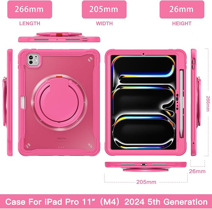 Batianda HaloCarry Case for iPad Pro 11 inch 2025 M5 2024 M4 Lavender Grey | Lightweight Dual-Layer Rugged Case with 360° Rotating Carry Ring Handle Stand and Pencil Holder Reinforced Corner Defen