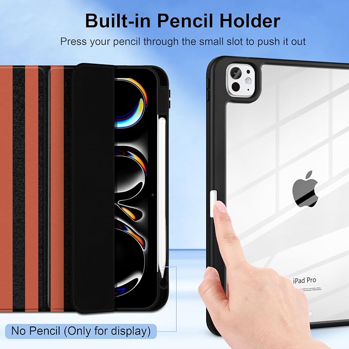 DONGKE for iPad Pro 11-Inch Case (M5 2025 / M4 2024) 6th/5th Generation [Auto Sleep/Wake &amp Pencil Pro Holder] Clear Acrylic Back Smart Trifold Stand Cover Bear &amp Cherry