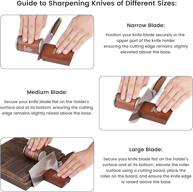 Metro Bite Professional Rolling Knife Sharpener Kit – Premium Diamond & Ceramic Discs, Adjustable 15°/20° Angles, Includes Leather Strop for Effortless Kitchen Knives Sharpening