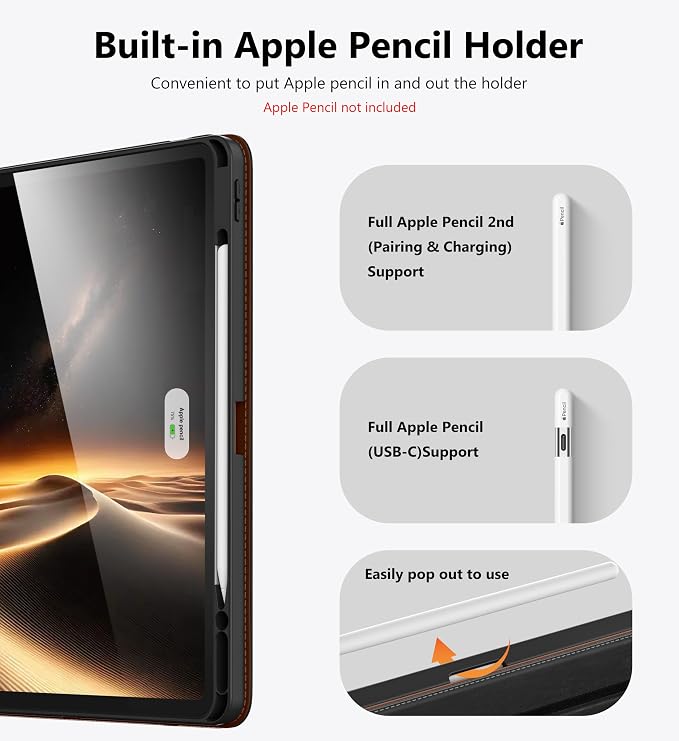 DTTO for iPad Pro 12.9 6th/5th/4th Gen Case (2022/2021/2020) Black | 360 Degree Rotating Premium Faux Leather Folio Stand Cover with Pencil Holder for iPad Pro 12.9 3rd Generation Case 2018