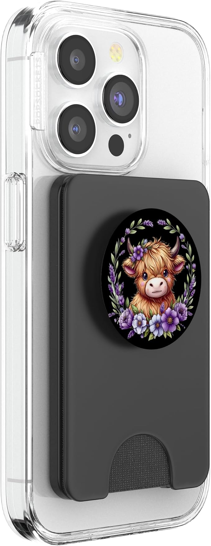 Baby Highland Cow with Purple Flowers Scottish Farm PopSockets Adhesive PopGrip