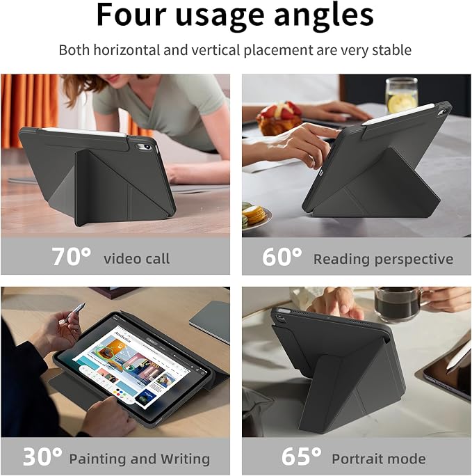 Case for iPad A16 11th Generation 11 inch 2025 &amp iPad 10th Gen 10.9 inch 2022 with Pencil Holder Detachable Magnetic Rotating Clear Hard PC Back Trifold &amp Y Stand (Black)