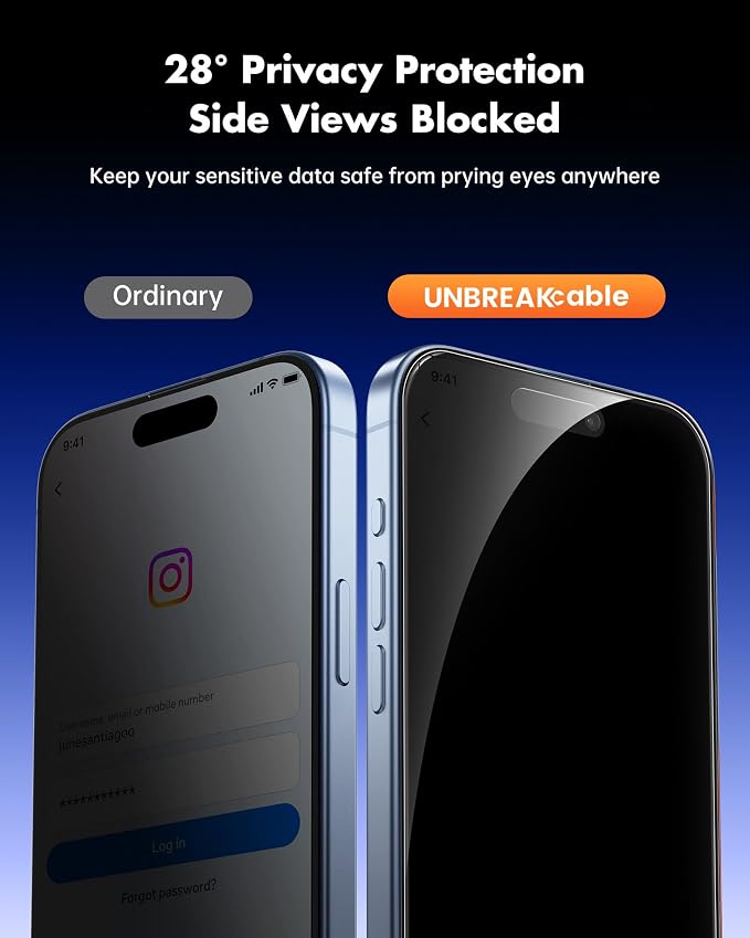 UNBREAKcable 2 Pack Privacy Screen Protector for iPhone 11 Pro Max/Xs Max Shatterproof Tempered Glass [True 28°Anti Spy] [9H Hardness] [Easy Installation] Protector for Apple 6.5