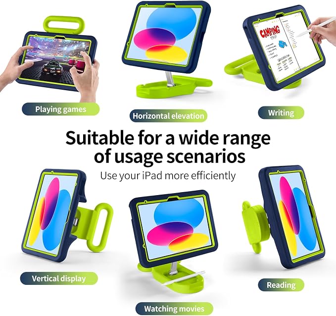 Kids Case for iPad (A16) 11th/10th Gen 10.9'' 2025/2022Adjustable Portrait/Landscape Stand/Drop Proof with HandleChild Friendly Case for iPad Air 11 (M4/M3/M2) 2026/2025/2024 (BlackBlue)