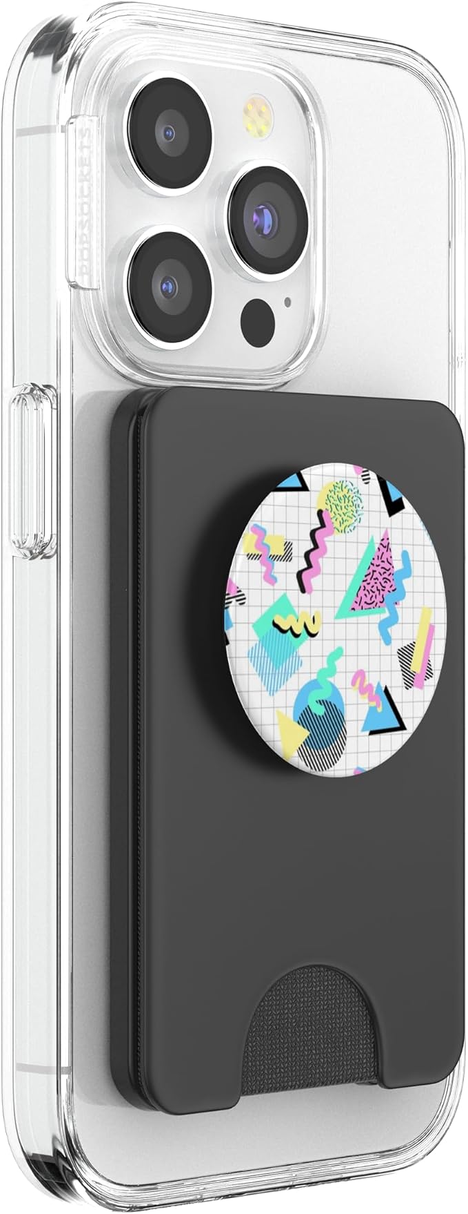 Aesthetica Retro 80's 90's Geometric Pattern Pop Socket PopGrip for Most Devices with Smooth Hard Plastic Cases - Black Multicolor