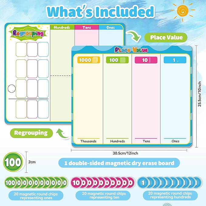 Magnetic Place Value Manipulatives Math Games for Kids Regrouping Base Ten Blocks, Addition and Subtraction Games Classroom Must Haves 1st 2nd 3rd Grade Homeschool Supplies Small Group