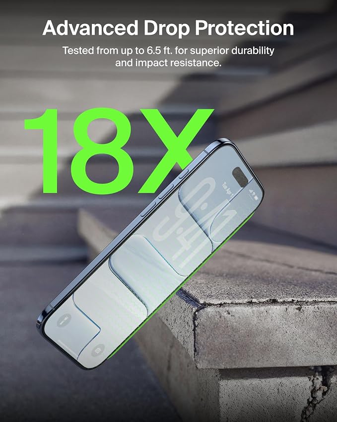 Belkin ScreenForce UltraGlass 2 Screen Protector for iPhone Air 25X Stronger Glass Scratch-Resistant &amp Impact Protection Easy Align Tray for Bubble-Free Application Made with Recycled Glass