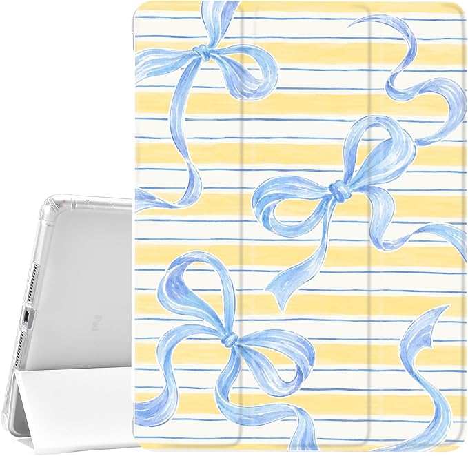 JOYLAND Pink Bow Compatible with iPad 6th/5th Generation (2018 2017 Model 9.7 Inch)iPad Air 2/Air 1 (9.7 Inch) with Pencil Holder-Trifold Stand Protective Cover with Soft TPU BackBlack